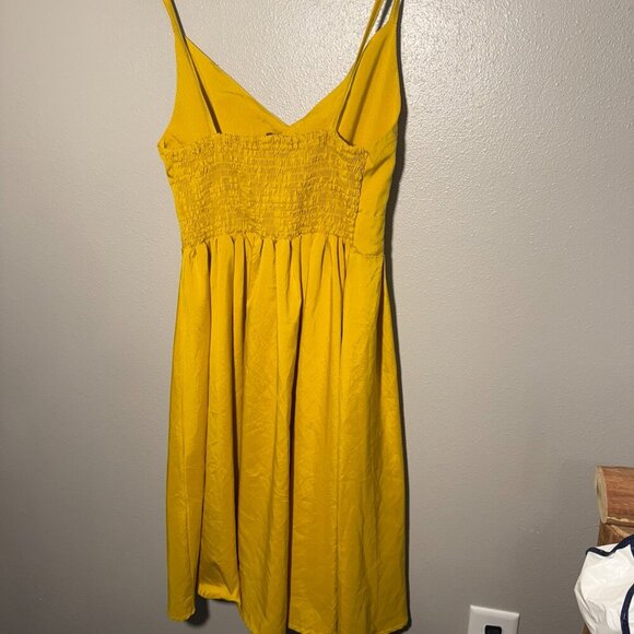 Yellow Tie Front Button Down Spaghetti Strap Midi Dress - Tumeric color - Picture 2 of 12